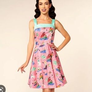Disney Neverland Mermaid Lagoon Peter Pan Pinup Couture Pink Midi Dress